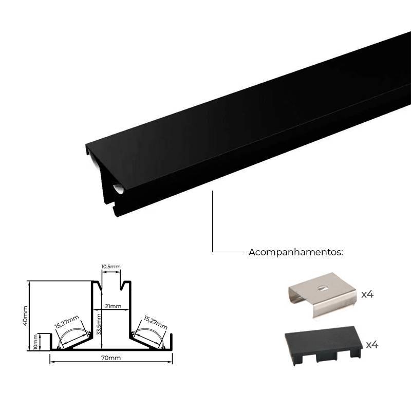 Perfil de Sobrepor Nordecor Alux Preto 70x40mm Barra de 2 metros 4357
