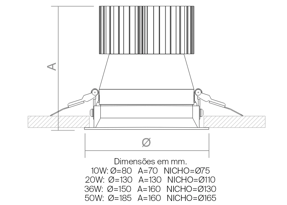 Luminária Powerlume Downlight Embutir Alumínio 20 watts IP40 220V Ø130x130mm DLAE-20W