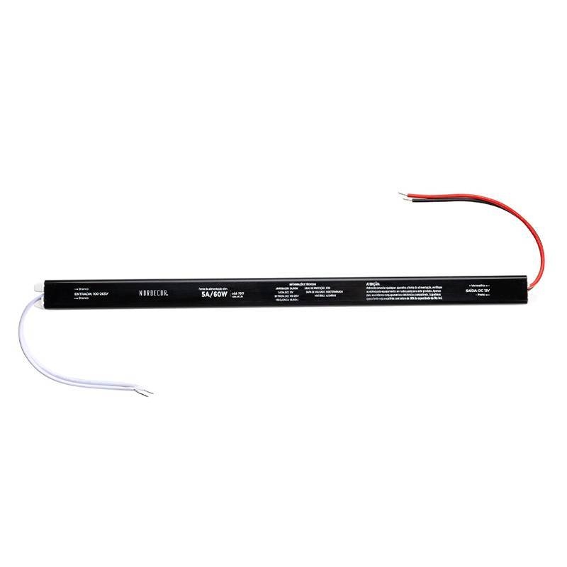 Fonte 12V Slim Nordecor 5A 60 watts IP20 315x25x20mm (Ultra Fina) 7017