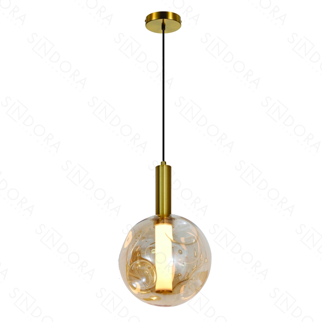 Pendente Sindora Metal Dourado e Vidro Amber 7 watts 3000K Ø200x200mm DCD04179