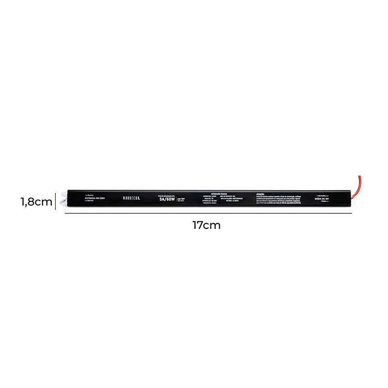 Fonte 12V Slim Nordecor 5A 60 watts IP20 315x25x20mm (Ultra Fina) 7017