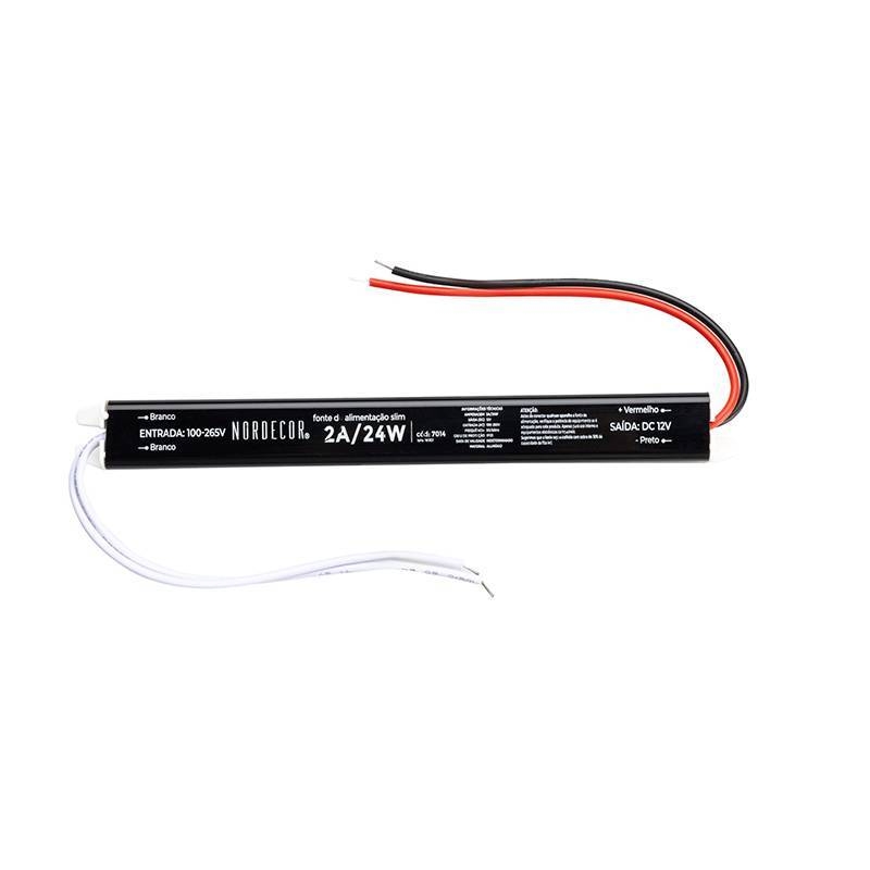 Fonte 12V Slim Nordecor 2A 24 watts IP20 195x25x20mm (Ultra Fina) 7014
