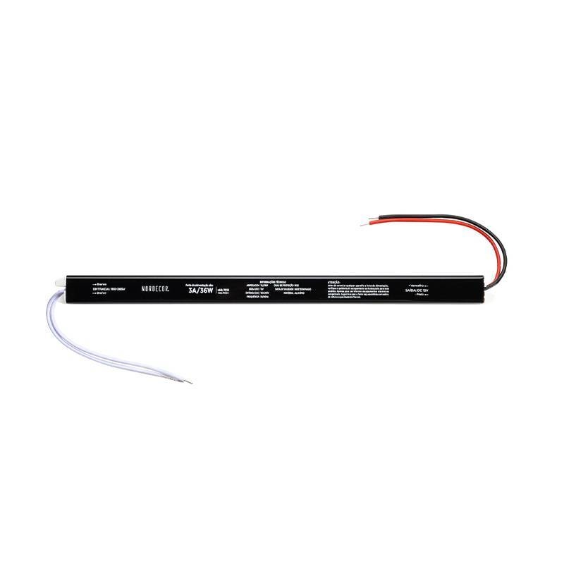 Fonte 12V Slim Nordecor 3A 36 watts IP20  285x25x20mm (Ultra Fina) 7015