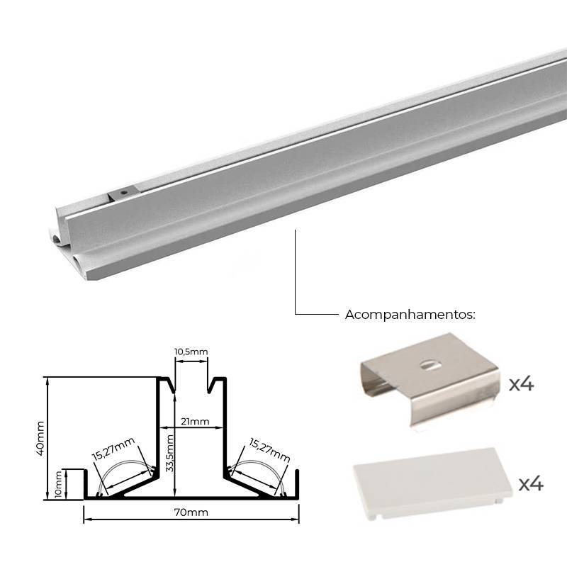 Perfil de Sobrepor Nordecor Alux Branco 70x40mm Barra de 2 metros 4356
