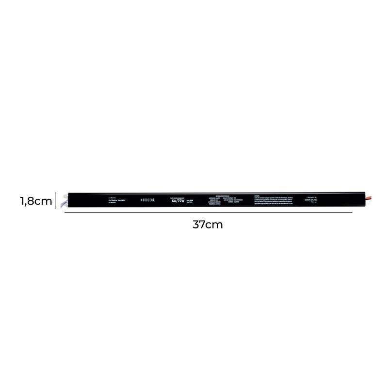 Fonte 12V Slim Nordecor 6A 72 watts IP20 380x25x20mm (Ultra Fina) 7018
