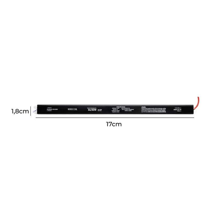 Fonte 12V Slim Nordecor 5A 60 watts IP20 315x25x20mm (Ultra Fina) 7017