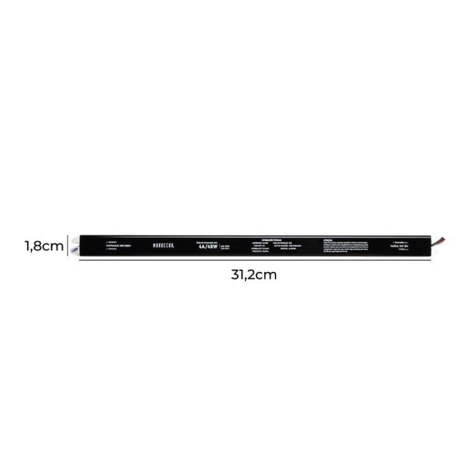 Fonte 12V Slim Nordecor 4A 48 watts IP20  315x25x20mm (Ultra Fina) 7016
