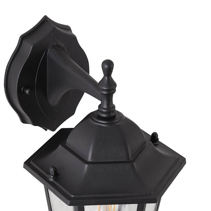 Arandela Nordecor Colonial Vitare Inferior Preto Alumínio e Vidro 1L E27 350x150x210mm 80061