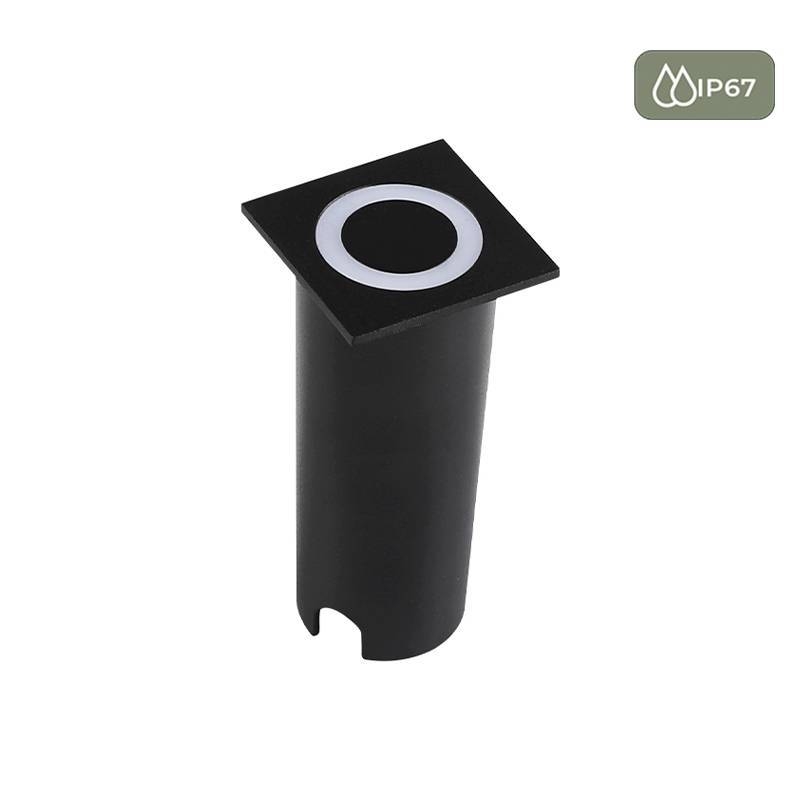 Embutido de Solo Nordecor Siva Ring Quadrado 3 watts IP67 3000K Preto Bivolt Ø42x92mm 6973