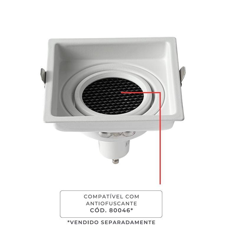 Spot Embutir Nordecor Loyo Pro Alumínio Quadrado 1L Dicroica MR16 Branco Ø92x92x40mm 80035