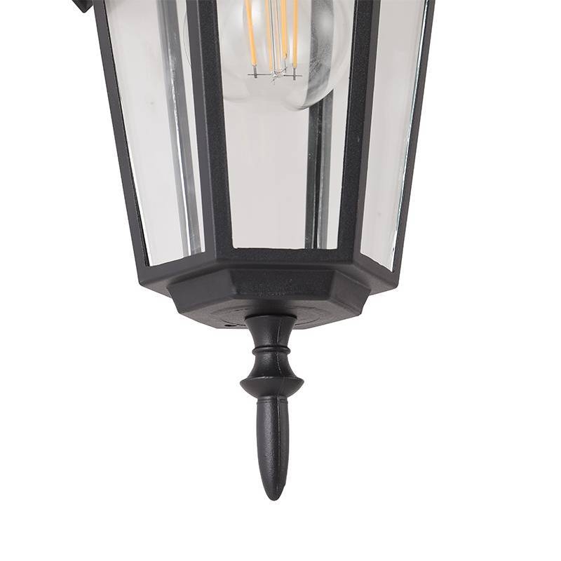 Arandela Nordecor Colonial Vitare Inferior Preto Alumínio e Vidro 1L E27 350x150x210mm 80061