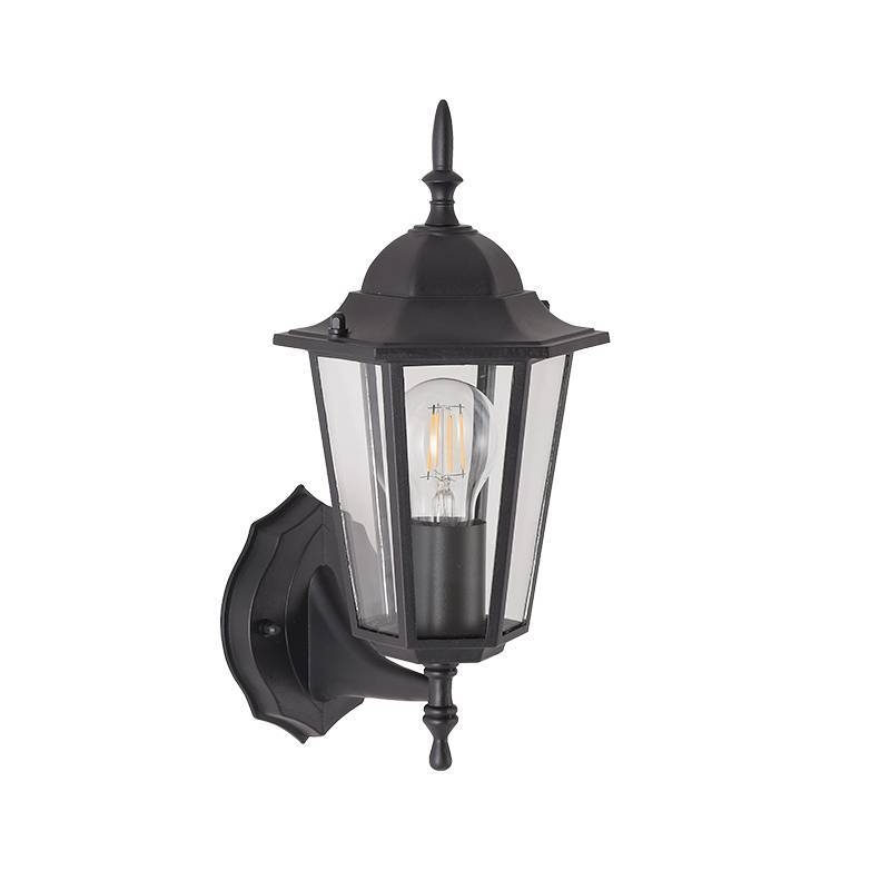 Arandela Nordecor Colonial Vitare Superior Preto Alumínio e Vidro 1L E27 350x150x210mm 80062