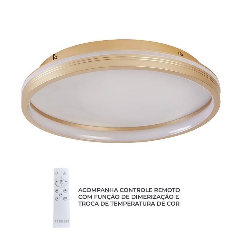 Plafon Nordecor Glyn 32 watts Multitemperatura Dourado Ø400x70mm 90024
