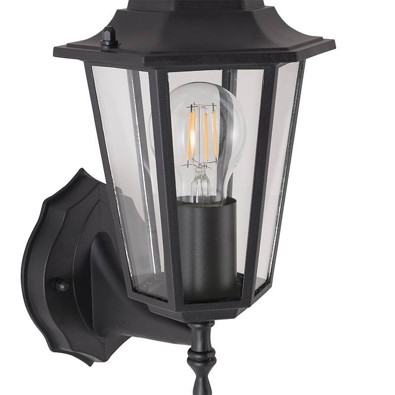 Arandela Nordecor Colonial Vitare Superior Preto Alumínio e Vidro 1L E27 350x150x210mm 80062