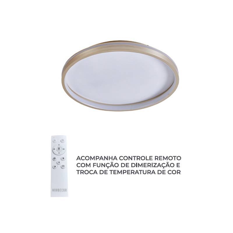 Plafon Nordecor Glyn 48 watts Multitemperatura Dourado Ø500x70mm 90027