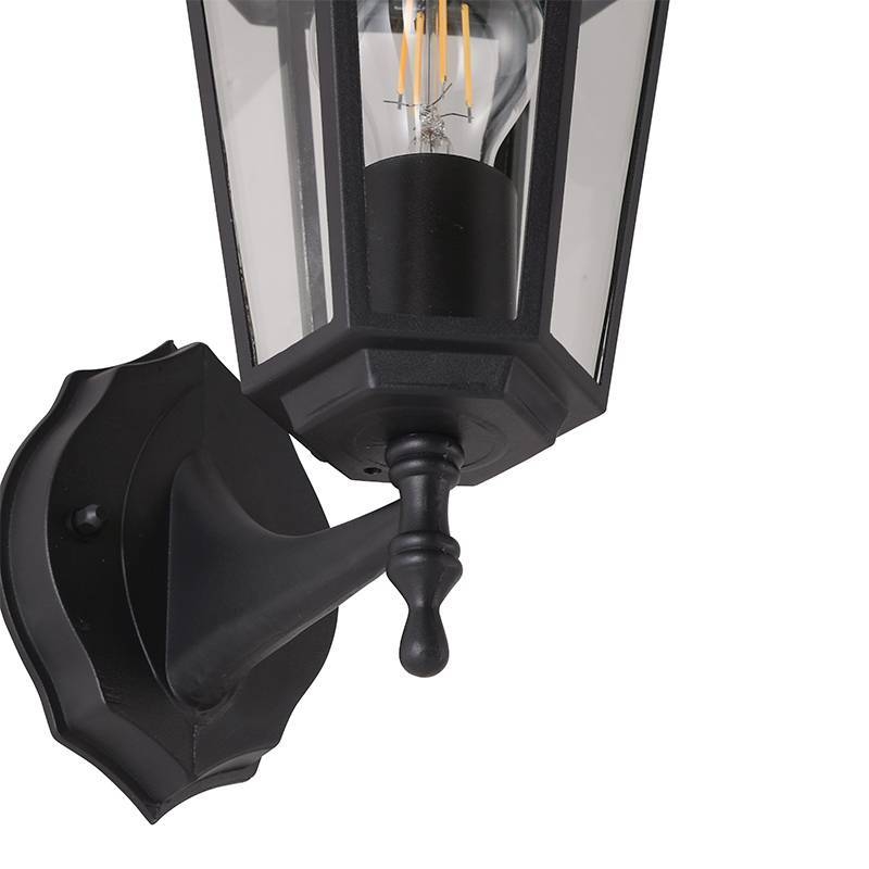 Arandela Nordecor Colonial Vitare Superior Preto Alumínio e Vidro 1L E27 350x150x210mm 80062
