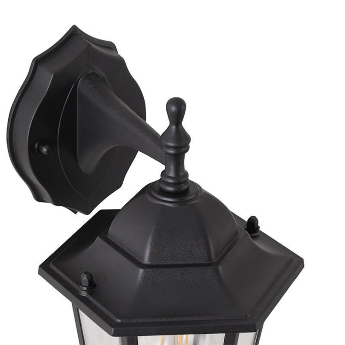 Arandela Nordecor Colonial Vitare Inferior Preto Alumínio e Vidro 1L E27 350x150x210mm 80061