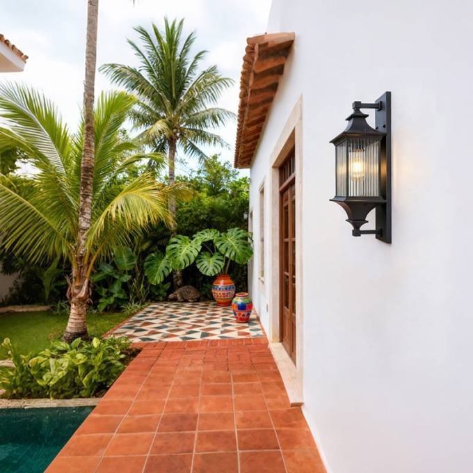 Arandela Nordecor Colonial Villano Preto Alumínio e Vidro 1L E27 500x150x170mm 80050