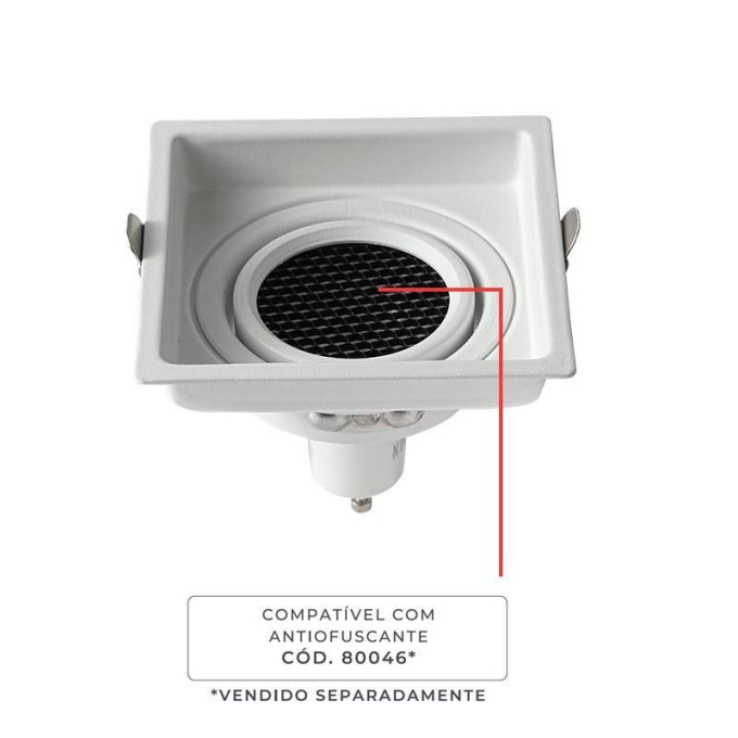 Spot Embutir Nordecor Loyo Pro Alumínio Quadrado 1L Dicroica MR16 Branco Ø92x92x40mm 80035
