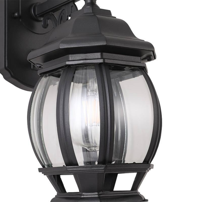 Arandela Nordecor Colonial Mareno Inferior Preto Alumínio e Vidro 1L E27 505x152x225mm 80056