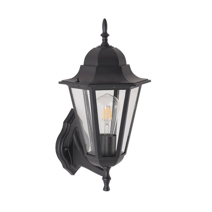 Arandela Nordecor Colonial Vitare Preto Alumínio e Vidro 1L E27 420x205x265mm 80059