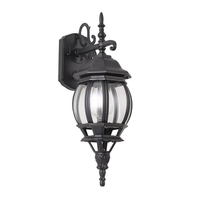 Arandela Nordecor Colonial Mareno Inferior Preto Alumínio e Vidro 1L E27 505x152x225mm 80056