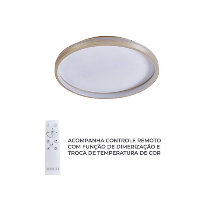 Plafon Nordecor Glyn 48 watts Multitemperatura Dourado Ø500x70mm 90027