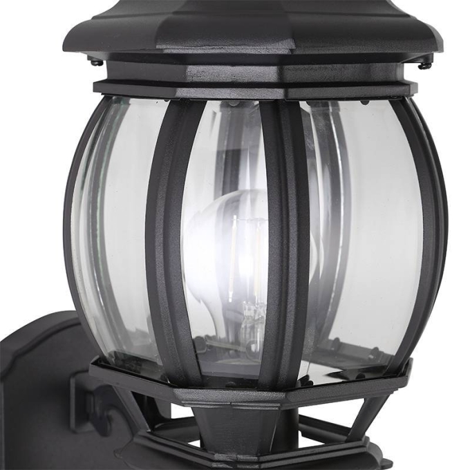 Arandela Nordecor Colonial Mareno Superior Preto Alumínio e Vidro 1L E27 505x152x225mm 80055