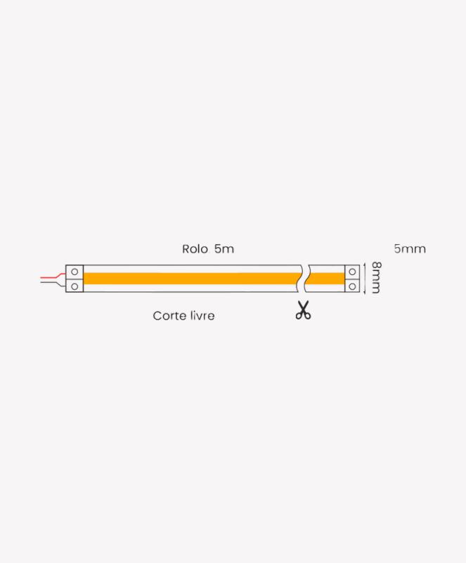 Fita de LED Opus  8 W/m Cob 12V 3000K IRC90 IP20 (Rolo 5 metros) OPS 01146