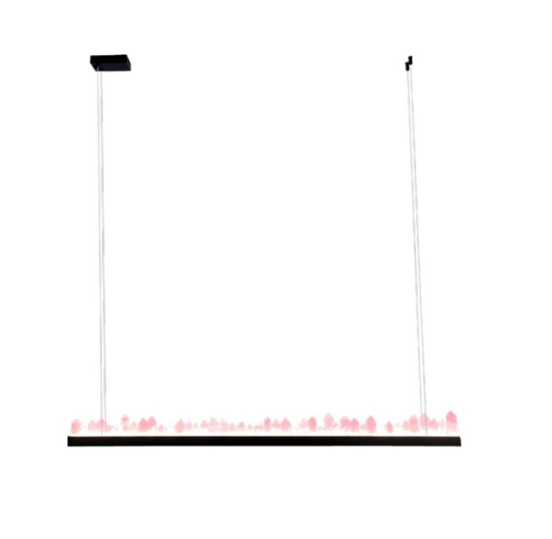 Pendente Skylight Cave Dourado e Pedra Quartzo Rosa Lapidada 60 Watts 3000K Bivolt 1500mm SKY-4107QZR