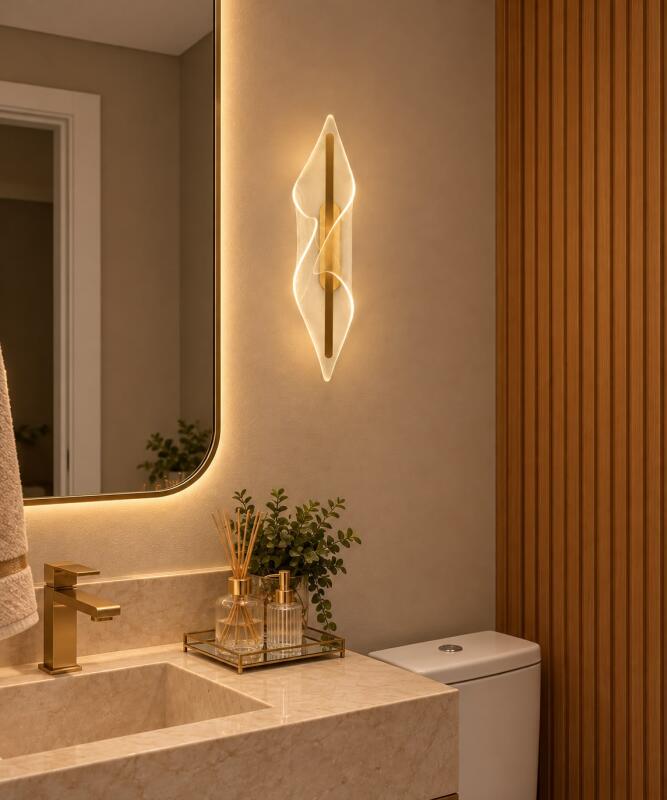 Arandela Skylight Fin Dourado e Acrílico Translúcido 5 Watts 3000K Bivolt 120x300mm SKY-4103AR